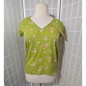 DR2 Women Lime Green Floral Flutter Sleeves Career Shirt Blouse Top Size: Large